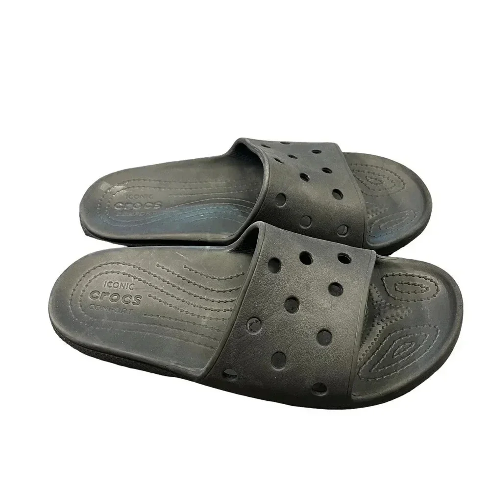 Crocs Classic Iconic‎ Comfort Slide Sandal Black Beach Neutral Comfort Men's 12